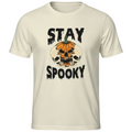 Zia Rose Boutique cream cotton t-shirt featuring a pumpkin and skeleton Stay Spooky graphic print