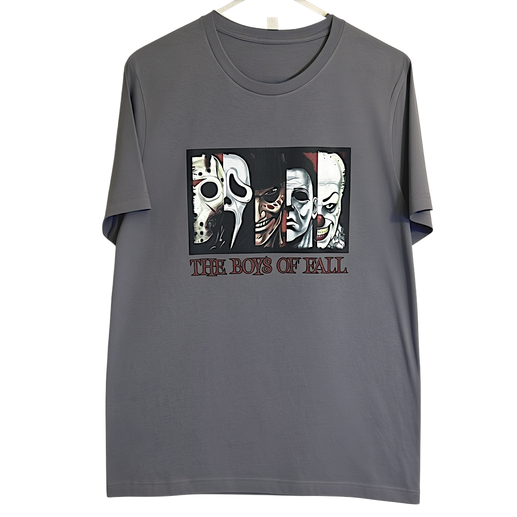 Zia Rose Boutique grey cotton t-shirt featuring a graphic print of iconic horror movie villains