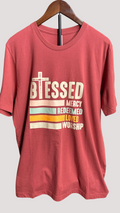Zia Rose Boutique clay red cotton t-shirt with Blessed, Mercy, Redeemed, Loved, and Worship graphic print