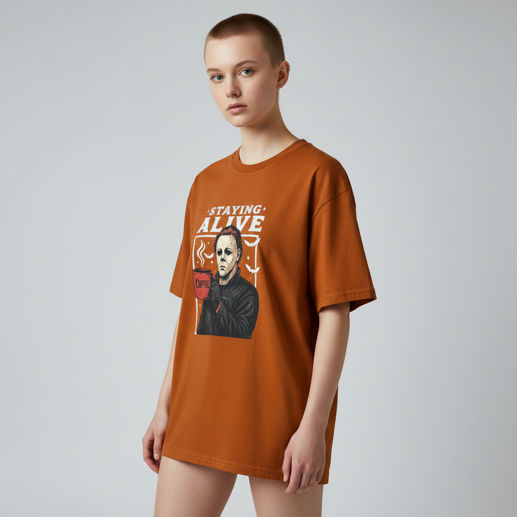 Staying Alive Horror/ Coffee Lovers Print Tee