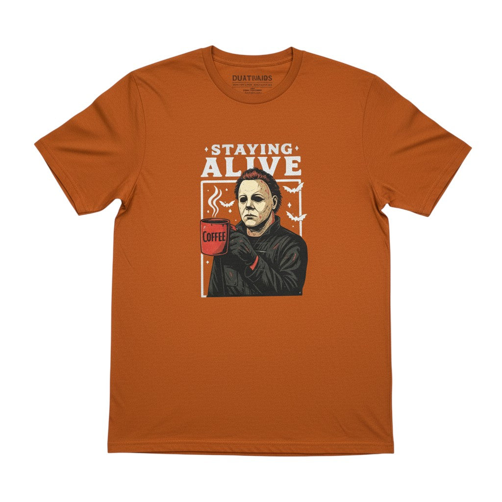 Staying Alive Horror/ Coffee Lovers Print Tee