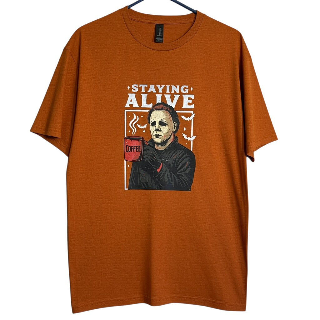 Staying Alive Horror/ Coffee Lovers Print Tee