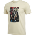 Zia Rose Boutique cream cotton t-shirt featuring a graphic print of Ghostface and characters from the movie Scream.