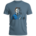 Zia Rose Boutique blue cotton t-shirt featuring a Michael Myers graphic and You Can't Kill the Boogeyman text