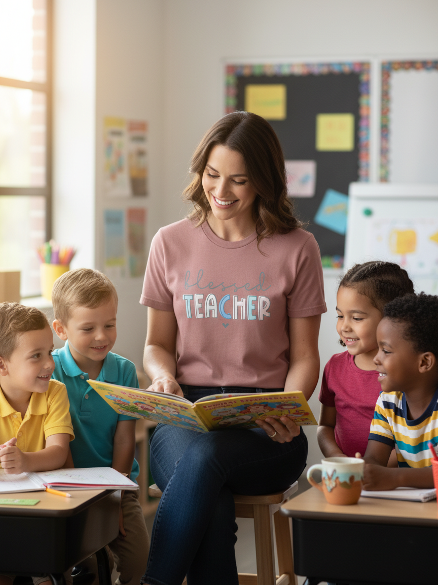 Blessed Teacher Graphic Crewneck T-Shirt